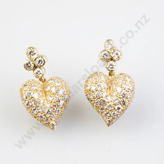 Pair 14ct Diamond Heart Pendant Earrings