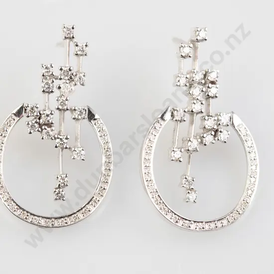 Pair 18ct White Gold Diamond Fancy Pendant Earrings