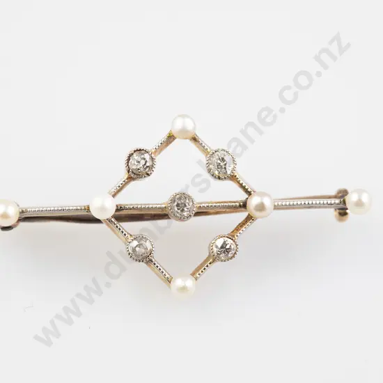 Edwardian 18ct Eleven stone Diamond and Pearl Brooch