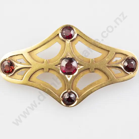 Asthetic Movement 14ct Five Stone Garnet Brooch