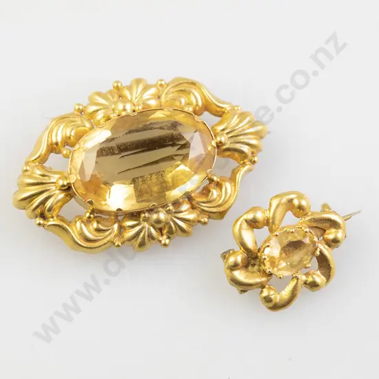 Two Early Victorian 15ct Citrine Brooches