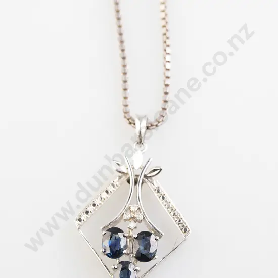 9ct White Gold Seven Stone Sapphire and Diamond Pendant