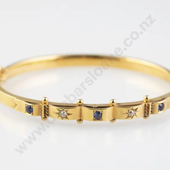Victorian 15ct Five Stone Sapphire And Diamond Hinged Snap Bangle