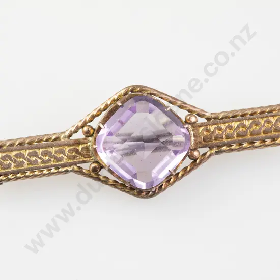 Victorian 9ct Single Amethyst Bar Brooch