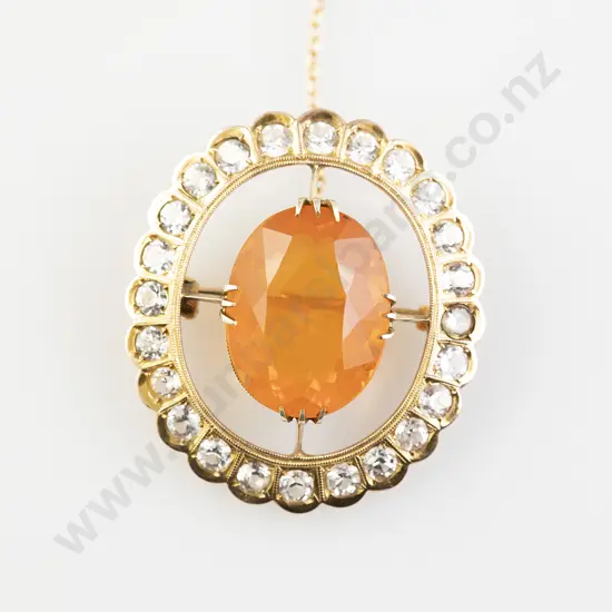 9ct Single Fire Opal and Crystal Cluster Brooch