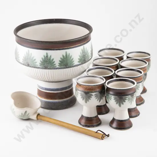 Anneke Borren Footed Punch Bowl with eight matching goblets & laddle