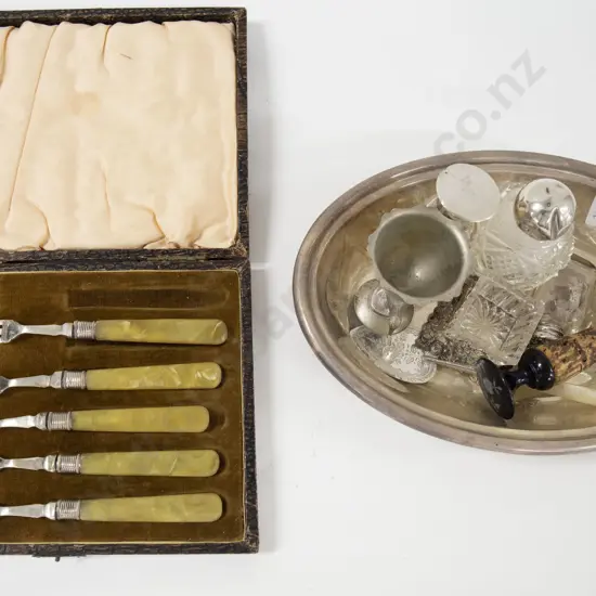 Assorted S/S Topped Items Together With Silver Plate Items And Boxed Cutlery
