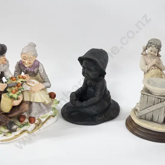 Two Ceramic Figure Groups Together With Bronze-Style Figure Of Child