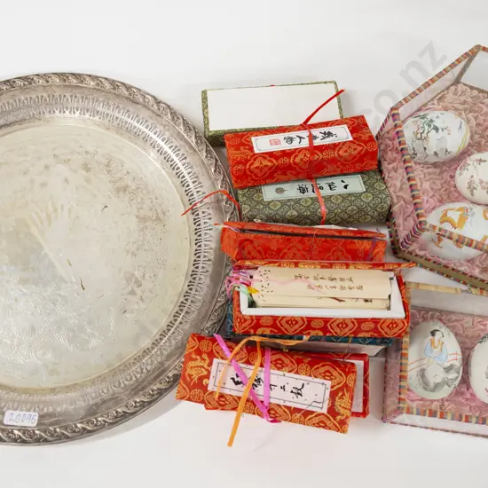 Silver-Plated Tray And Selection Of Asian Ornaments