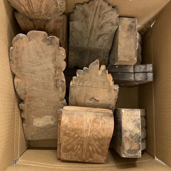 Box Of Vintage Wooden Corbels
