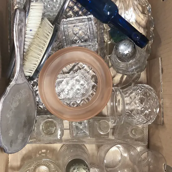 Box Of Assorted Crystal And Glassware Together With Vanity Set
