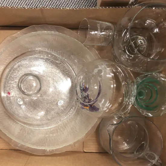 Box Of Assorted Glassware Including Platters And Jugs