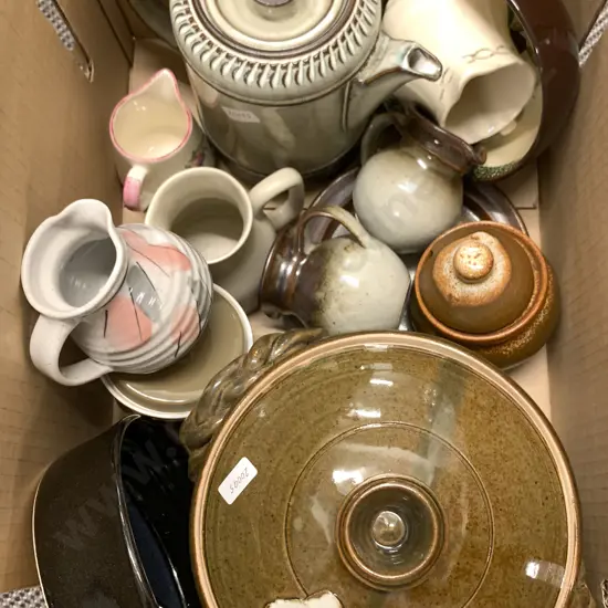 Box Of Assorted Pottery And Stoneware Including Denby Coffee Pot