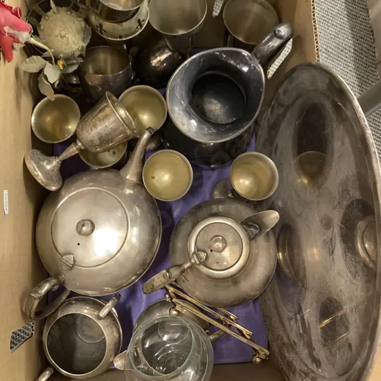 Box Of Assorted Silver Plate