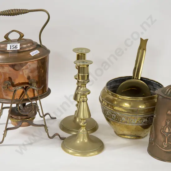 Small Quantity Of Copper And Brassware Including Spirit Kettle And Planter