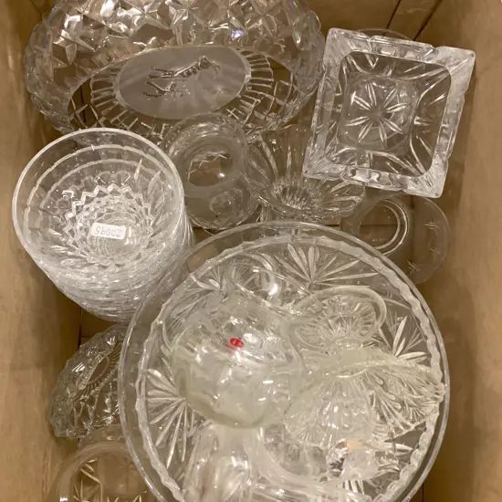 Box Of Assorted Crystal And Pressed Glassware