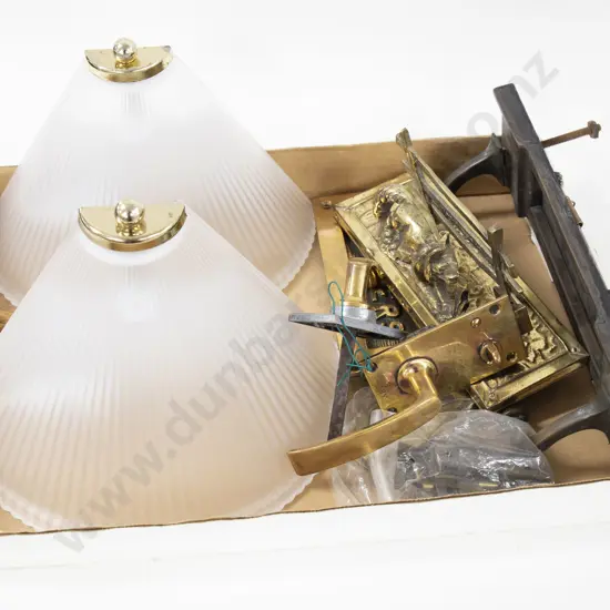 Assorted Metalware And Light Fixtures Including Door Handles