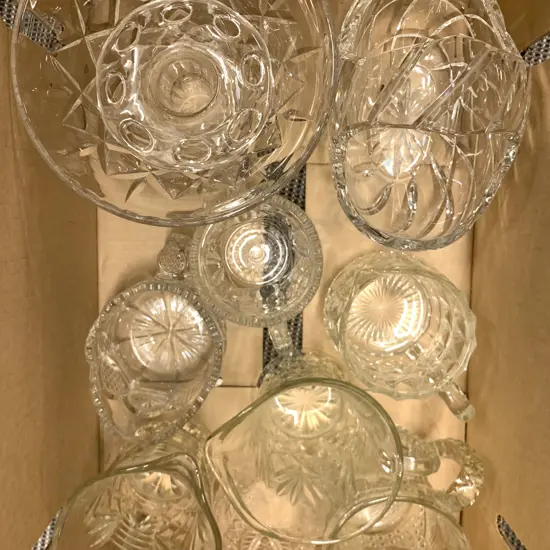 Box Of Assorted Crystal And Glassware Including Comport And Basket