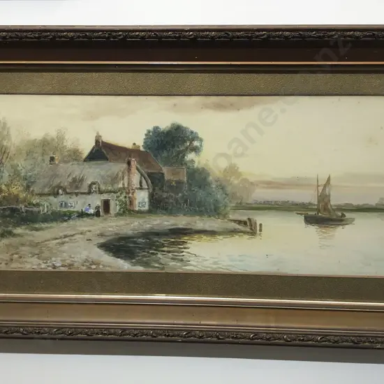 Rustic English River Scene Watercolor By D. Sherrit