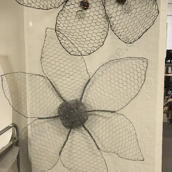 Three Wall Hanging Wire Work Flower Sculptures