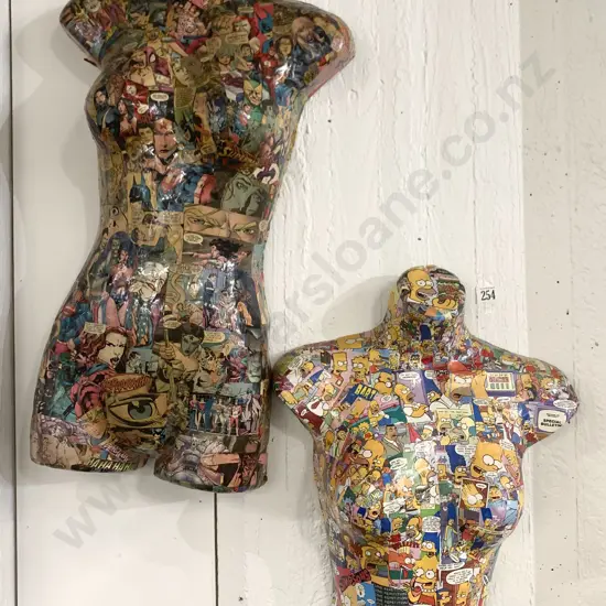 Two Decoupage Mannequin Torsos (Simpsons And Superheroes)