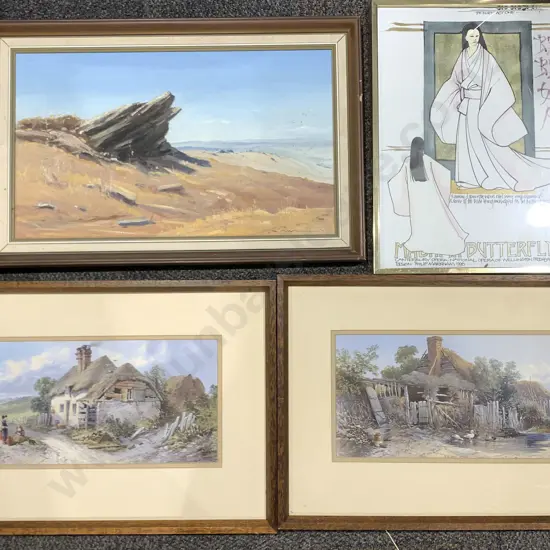 Oil By A W Wilson Pair of English Landscape Prints and Other Print