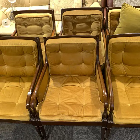Set Six Armchairs with button cushioned backs and seats