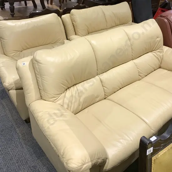 Three Piece Cream Leather Lounge Suite