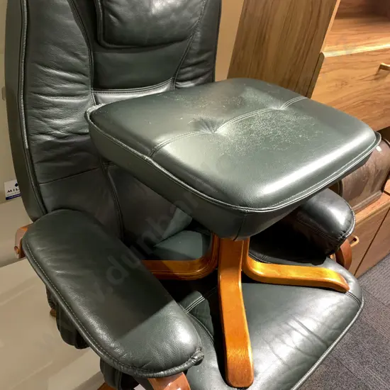 Modern Black Leather Armchair and Stool