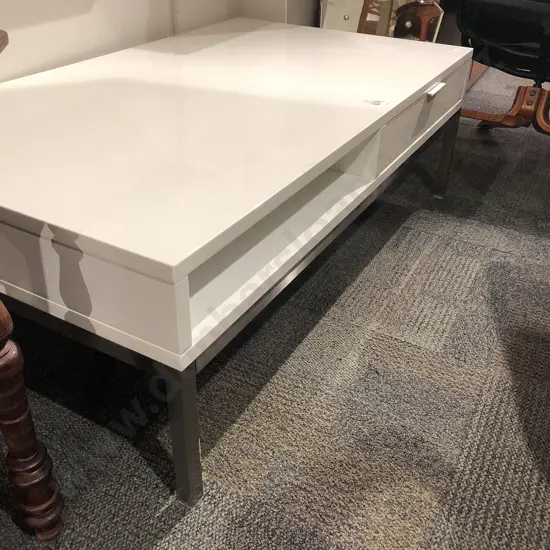 Modern Large White and Chrome Coffee Table