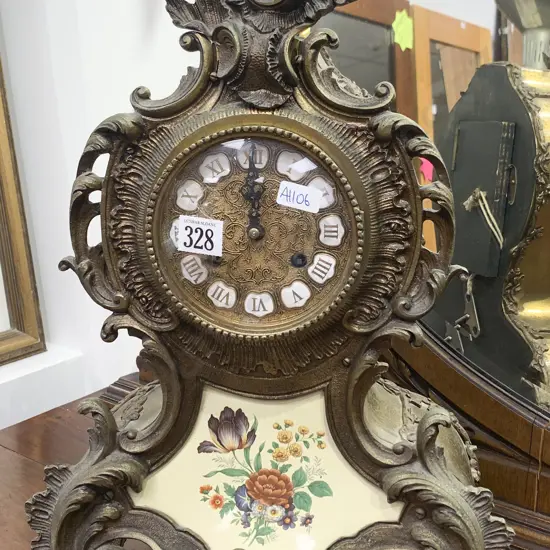Ornate Cast Brass Mantel Clock