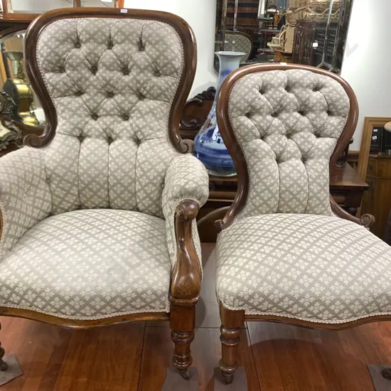 Victorian Grandfather and Grandmother Chairs