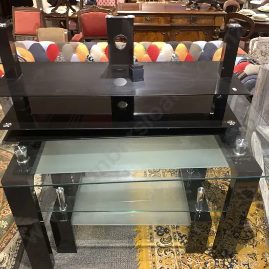 Large Modern Glass and Chrome Dining Table with Matching Coffee Table and TV Stand