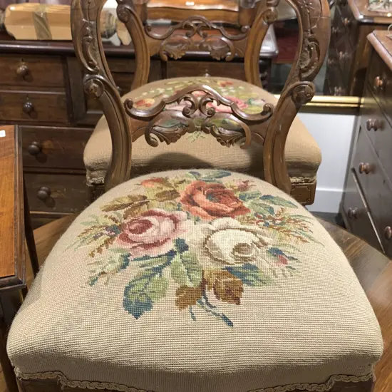 Pair of Victorian Walnut Balloon Back Dining Chairs