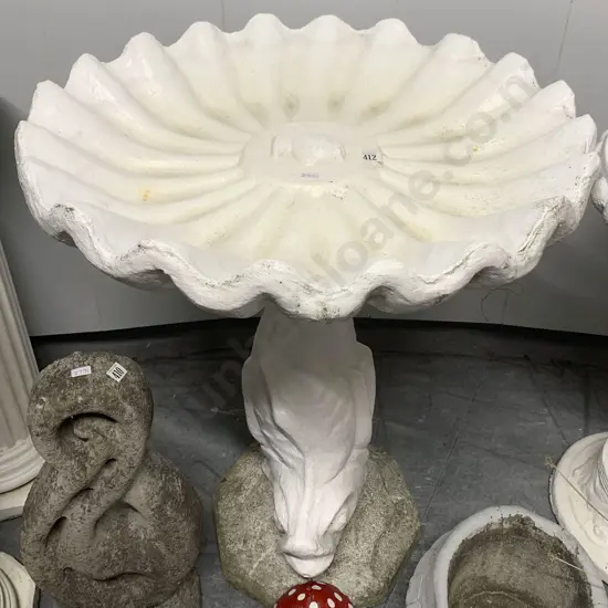 Painted Dolphin and Shell Bird Bath