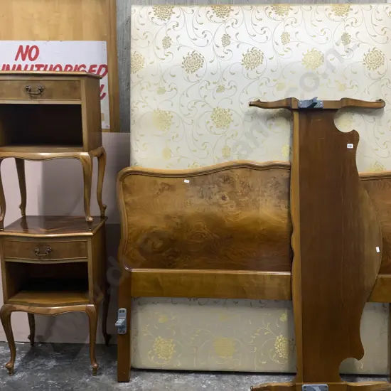 Pair of Walnut Bedside Cabinets and Matching Headboard and Base