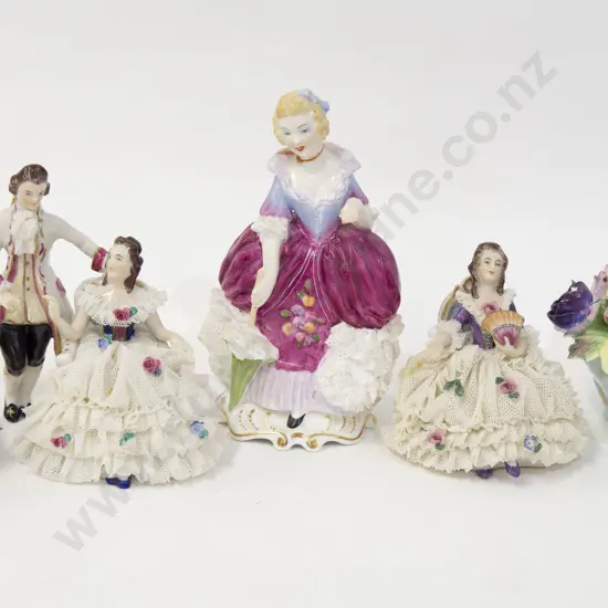 Assortment of Dresden and Staffordshire Figures and Floral Ornaments (5)