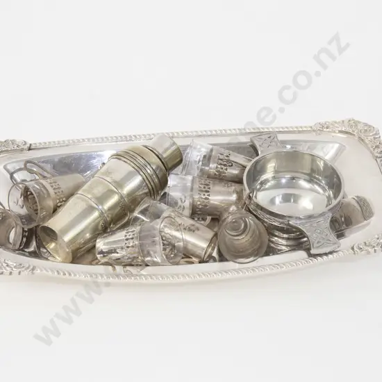 Qty of Assorted S/P and Silver Drinking Items on Tray