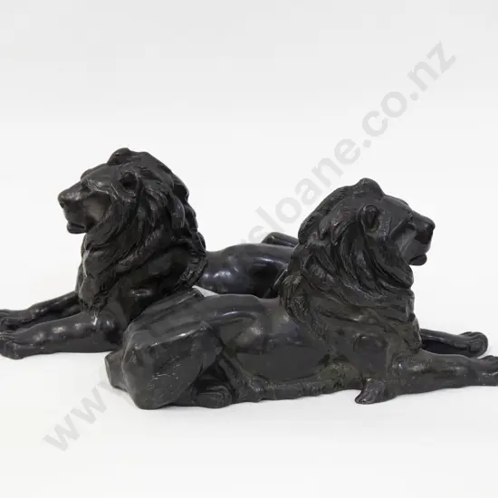 Pair of Spelter Lion Ornaments