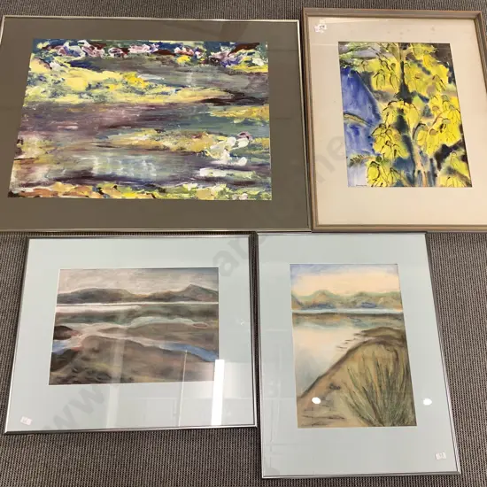 Four Framed Artworks Including Watercolor and Abstract Work Etc.
