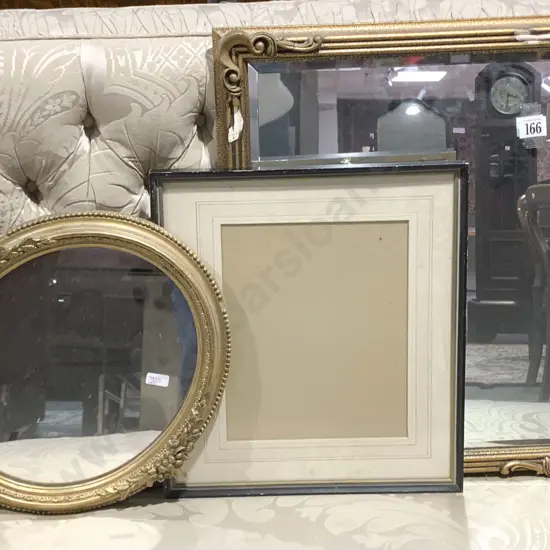 Two Gilt Framed Wall Mirrors Together With Empty Frame