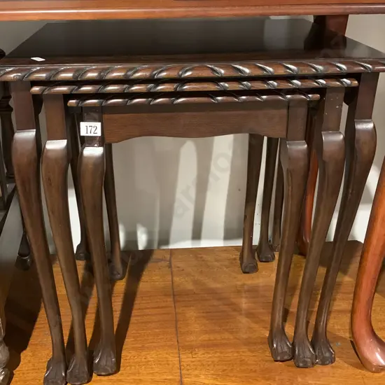Mahogany Three Piece Nest of Tables With Rope Twist Edge