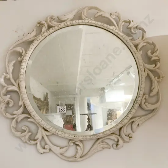 Circular Wall Mirror With White Painted Wrought Metal Frame