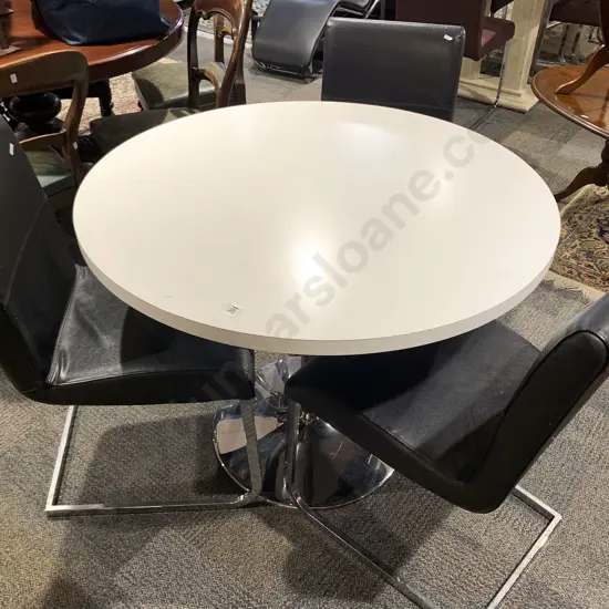 Modern Circular Breakfast Table With Three Vinyl Chairs
