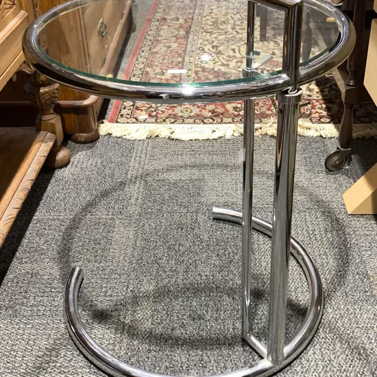 Modernist Design Chrome and Glass Circular Side Table