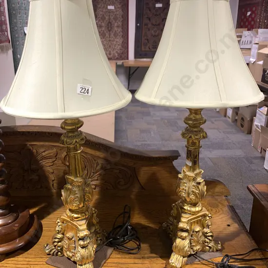 Pair of Ornate Gilt Painted Table Lamps