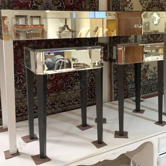 Modern Mirrored Desk Together With Two Matching Side Drawers