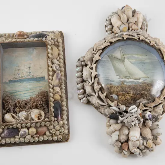Two Vintage Sailors Shellwork Framed Pictures