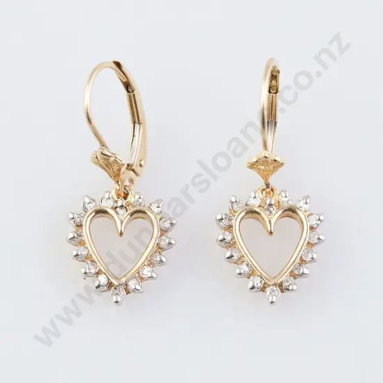 Pair 10ct Diamond Heart Pendant Earrings
