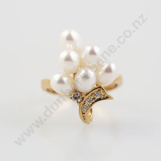 18ct Ten Stone Pearl and Diamond Spray Ring